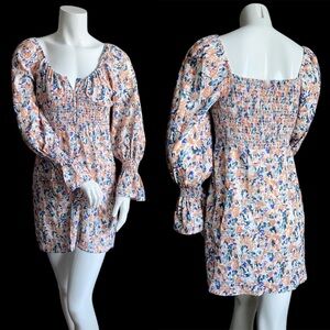 Avantlook Floral Mini Long Sleeve Dress Boho Coquette Milkmaid Fairy Vacation S
